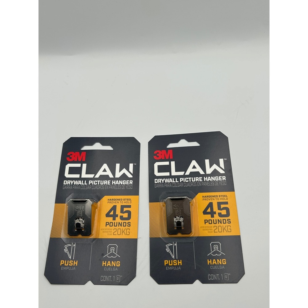 Lot of 2 3M CLAW Drywall Picture Hanger 45 lb Heavy Duty No Tools Steel Hook NWT